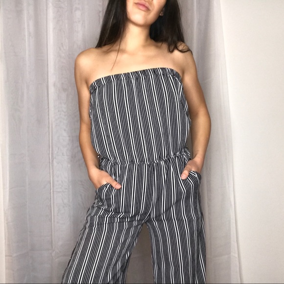 Purple Snow Pants - Purple snow strapless striped jumpsuit